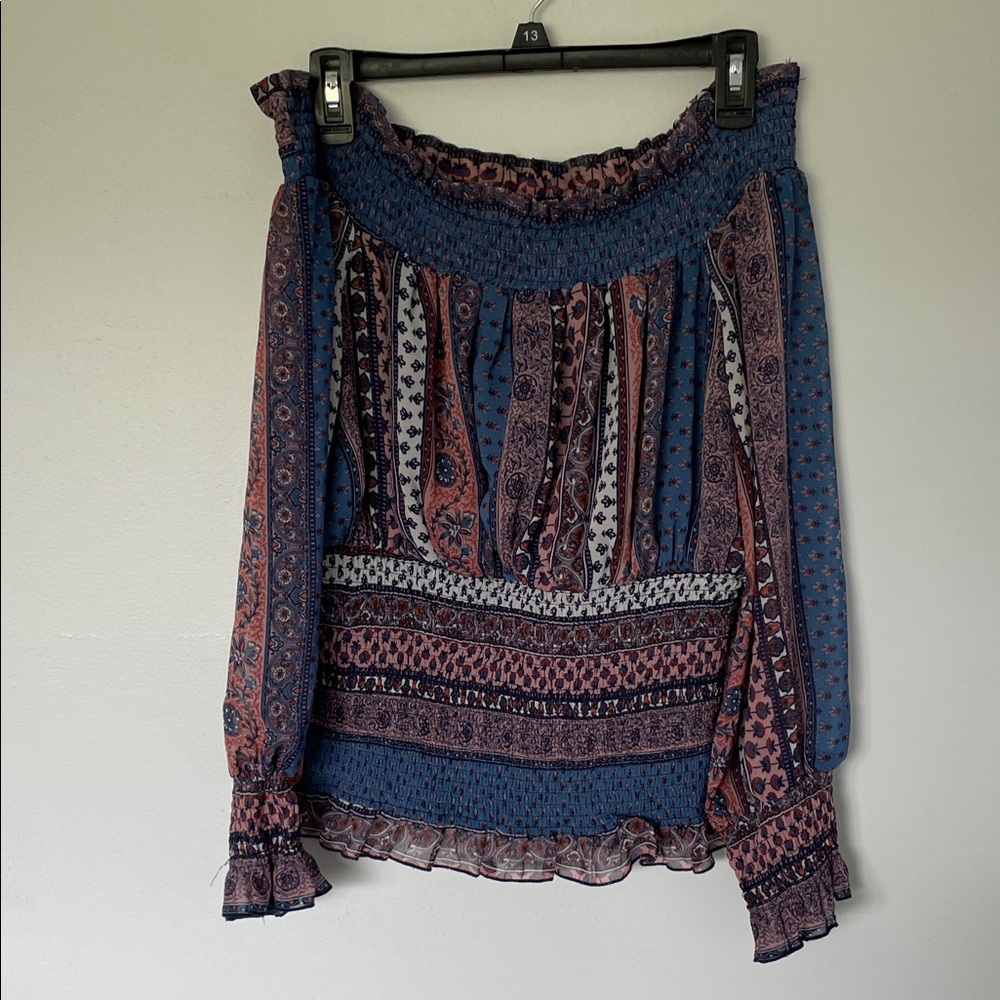 VENUS Bohemian Off-Shoulder Blouse - Blue and Pink